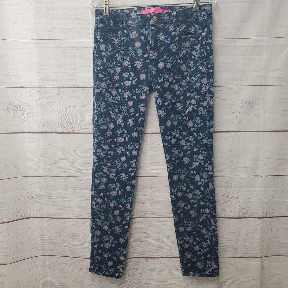 TinselTown Women's Navy Blue Floral Stretch Pants Size 9 Skinny Denim 5 Pocket